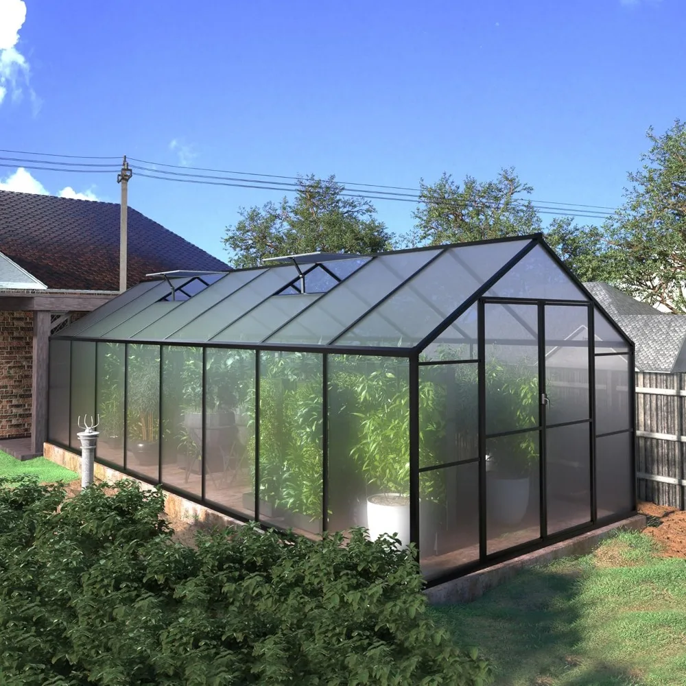 

8'x16' Polycarbonate Greenhouse Kit with Sliding Lockable Door for Outdoor, Walk-in Backyard Green House with Aluminum Frame &