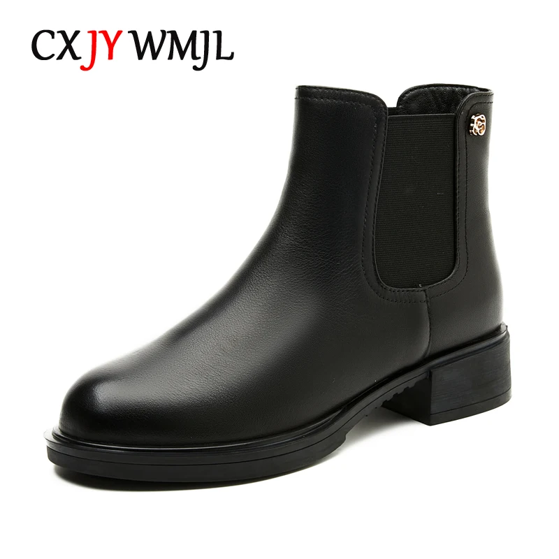 

CXJYWMJL Genuine Leather Ankle Boots For Women Autumn Elastic Band Bootie Ladies British Style Chelsea Boots Winter Shoes