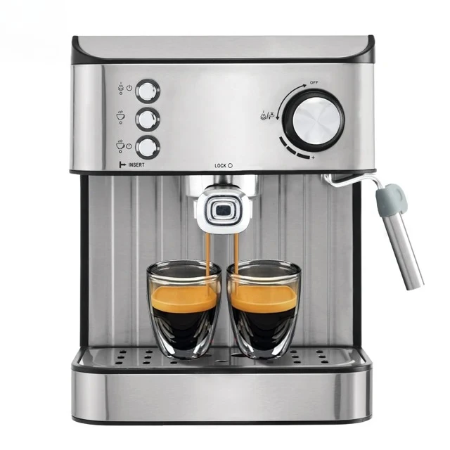 15 Bar  Machine With Milk Frother, Make 2 Cups Simultaneously, Works Pods or Ground Coffee, 55 Oz. Water Reservoir