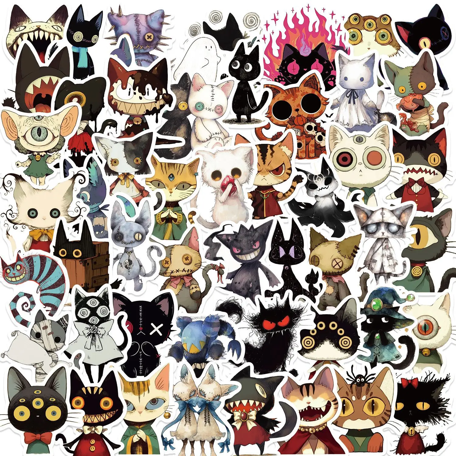 

10/30/50Pcs Gothic Grotesque Cat Graffiti Decorative Stickers DIY Guitar Phone Laptop Water Cup Skateboard Waterproof Stickers