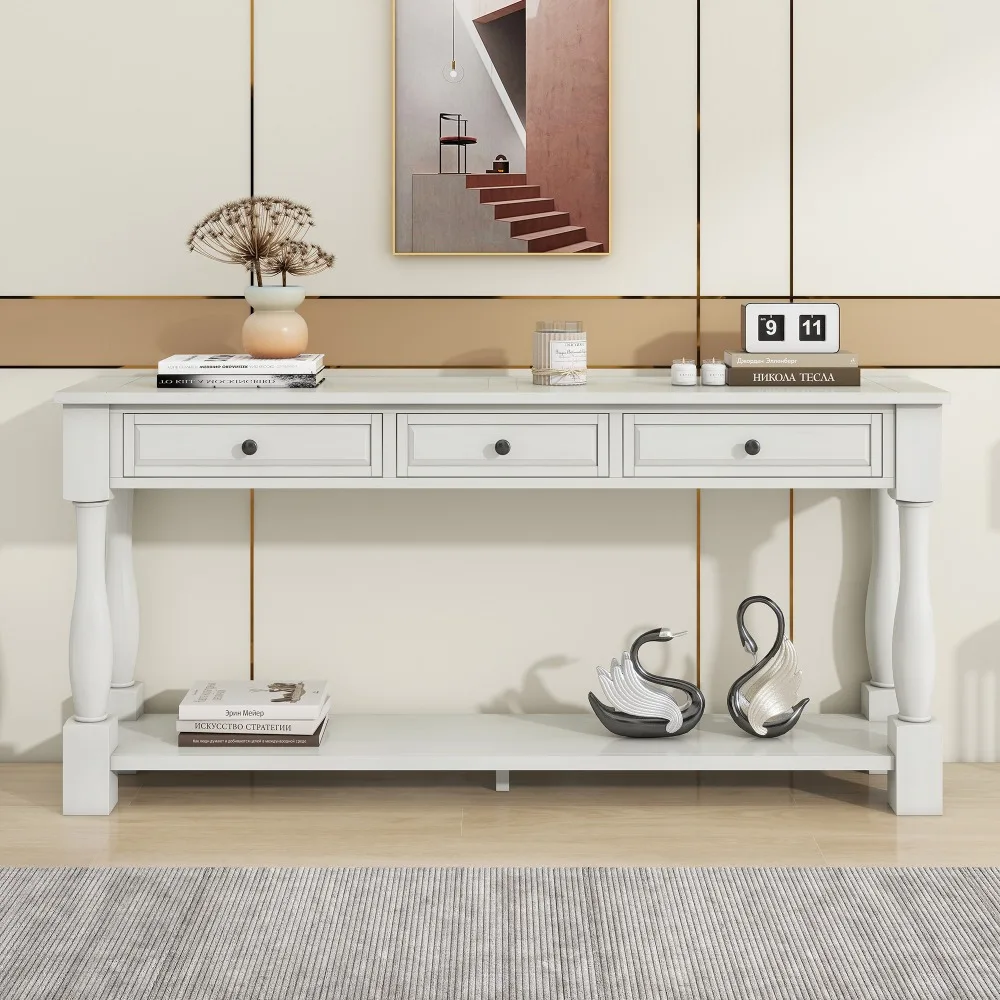 

63" Long Console Table with Drawers and Shelf for Entryway, Hallway, Living Room, Console Tables