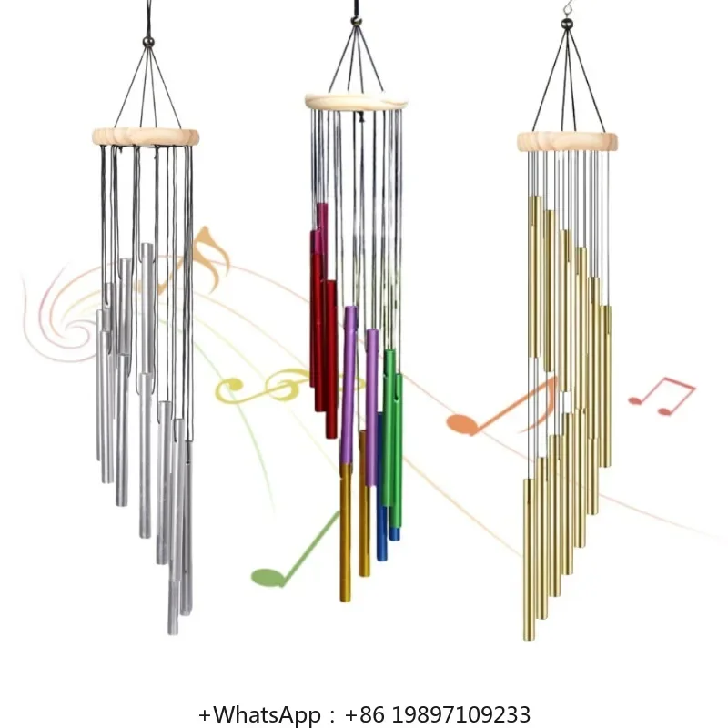 Metal Rotating Wind Chimes, Advanced Sense, Step By Step Rising Aluminum Tube Tuning Wind Chimes 12 Tubes Solid Wood