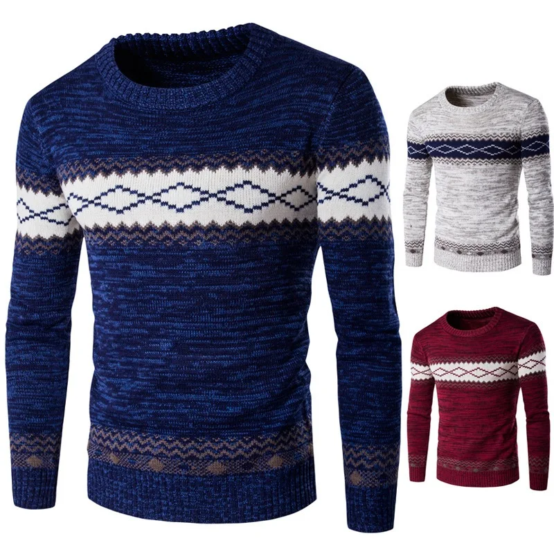 

Autumn/Winter Boutique Foreign Trade European and American Men's Sweater Ethnic Style Warm Knitwear Thickened Edition 3 Colors