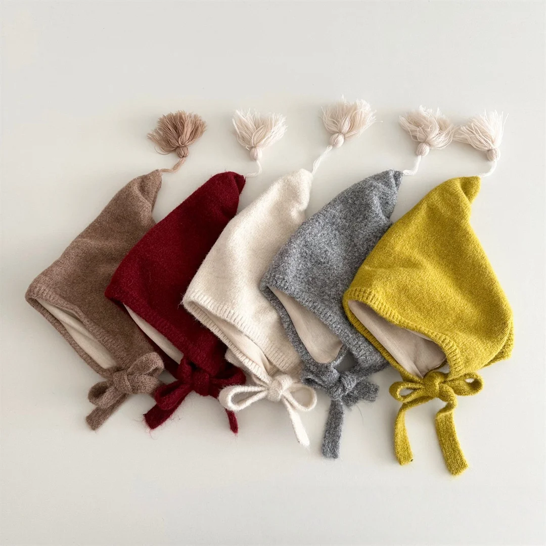 2025 أطفال قبعة الكورية نمط وأشار معالج قبعة مع شرابة 1-4Y بنين بنات محيط الرأس 46-48 سنتيمتر الشتاء الدافئة إيرفلاب