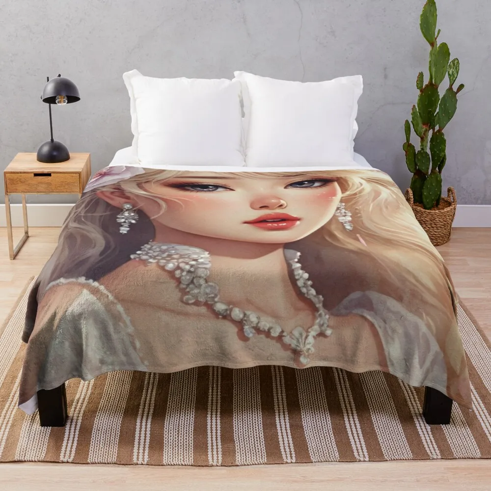 Illustration of stunning Asian bride Throw Blanket Bed covers Furry Decoratives Blankets