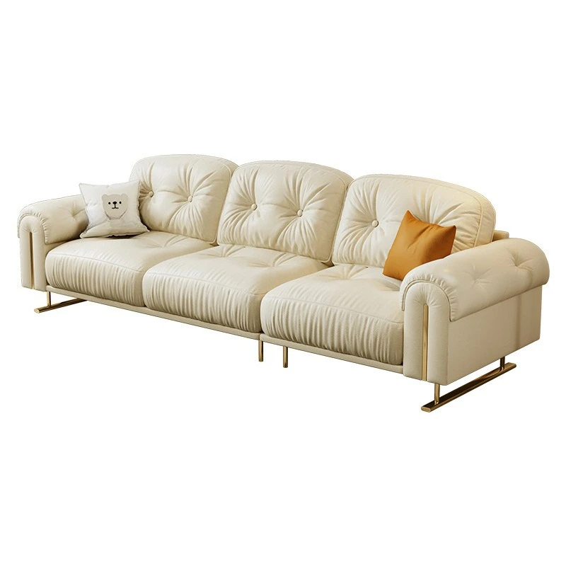 

Cloud sailing down light luxury living room small apartment French cream wind straight row leather sofa