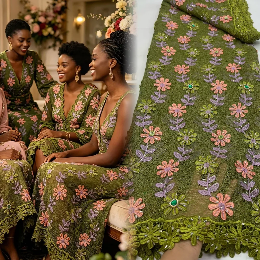 

African Cord Lace Fabric 2026 High Quality Water Soluble Nigerian French Guipure Cord Lace With Sequins For Wedding Dress
