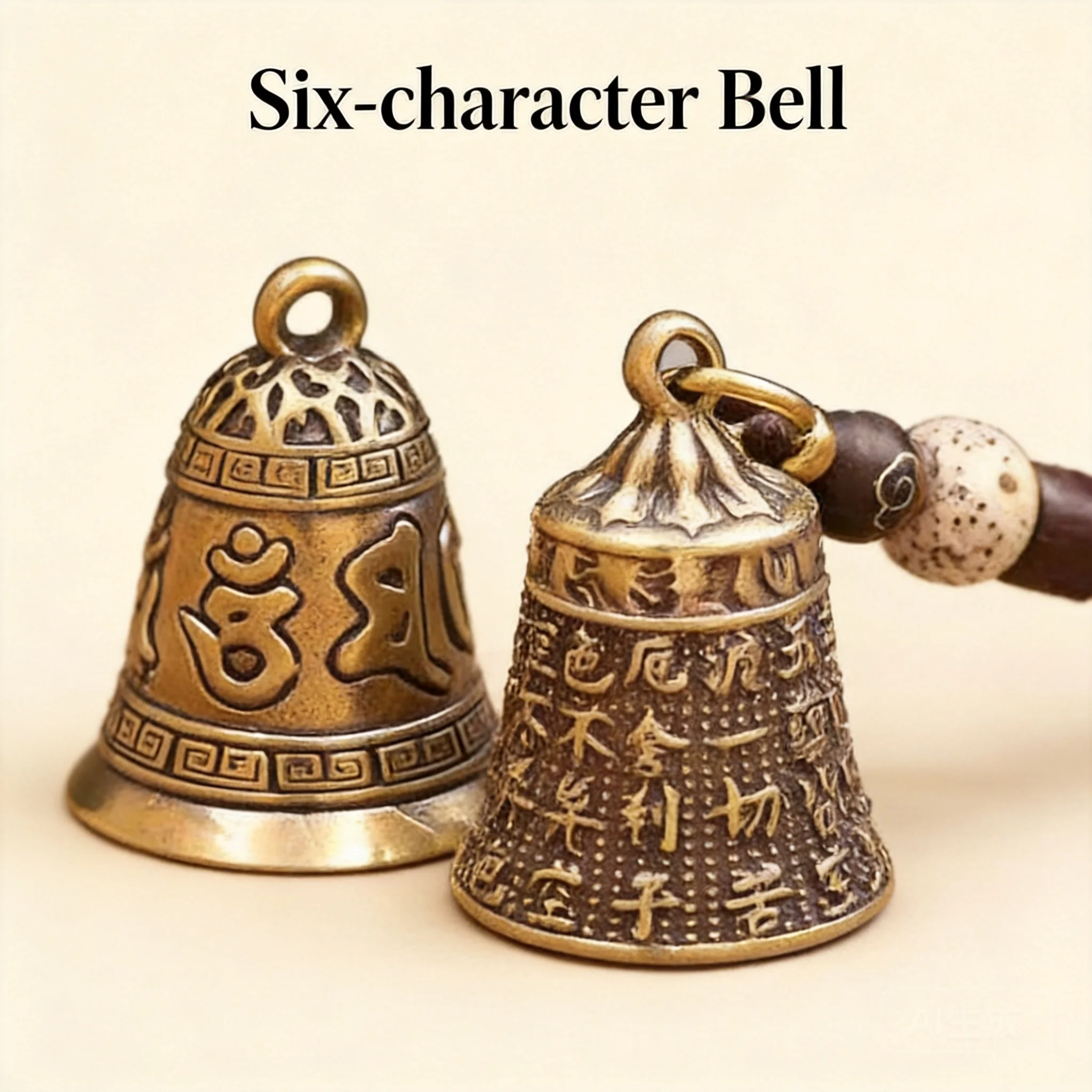 Chinese Style Lucky Brass Six True Words Bell Keychain Heart Sutra Pendant Auspicious Knot Blessing Good Luck Wealth Car Key Han