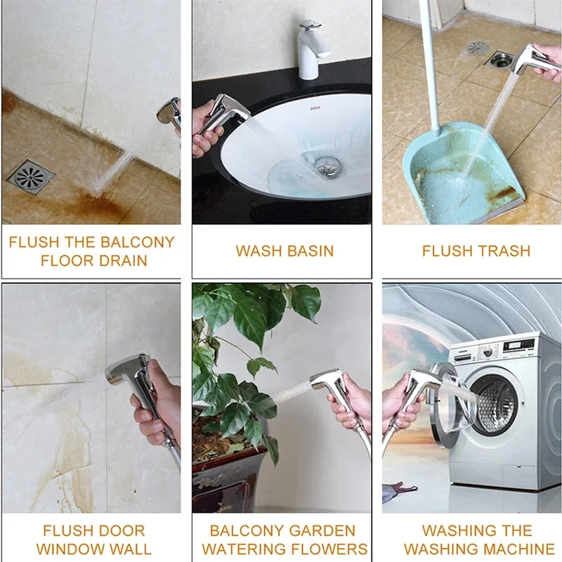 Toilet Bidet Faucet Black Handheld Sprayer Stainless Steel Bathroom Hand Bidet Sprayer Set Hose Toilet Self Cleaning Shower Head