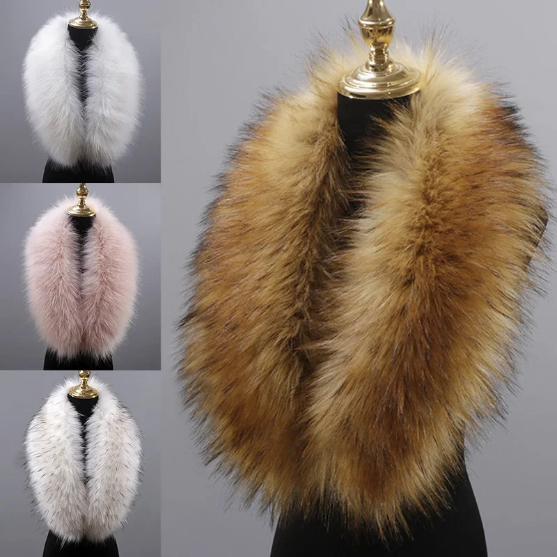 Faux Fur Collar Winter Warm Fur Scarf Fluffy Fake Coat Fur Collar Down Jackets Hood Fur Decor Shawl Women Men Sewing Supplies