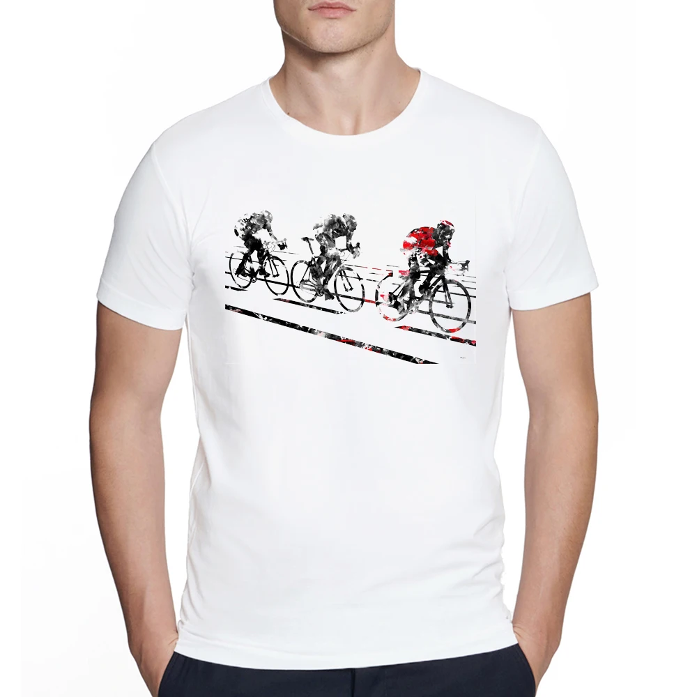 Summer Men's Creative Cycling race watercolor print bicycle painting love cycling Print T-Shirt Hipster Tops Cool streetwear Tee