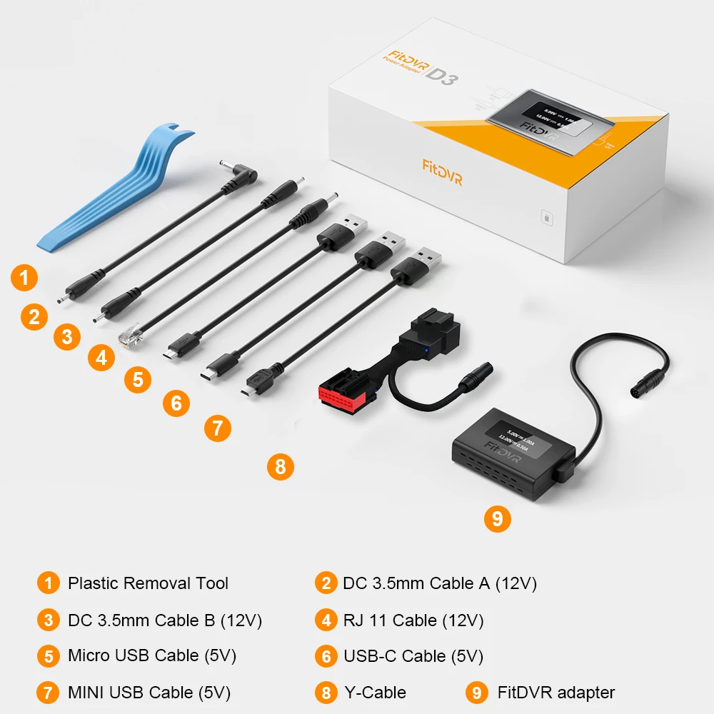 อะแดปเตอร์ไฟกล้องติดรถยนต์ FitDVR (16 พิน) สำหรับรถฟอร์ด F150 250 350 มัสแตง, จอแสดงผล LED แหล่งจ่ายไฟ USB, แรงดันไฟฟ้าขาออก 5V 12V, รุ่น D3-013