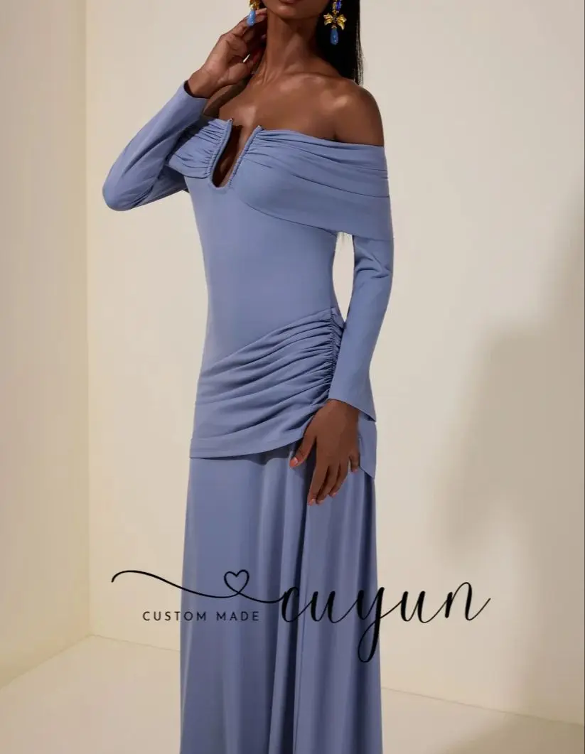 CUYUN Aangepaste Boothals Formele Avondjurken 3/4 Mouwen Geplooide Formele Etentje Jurk Bruiloft Gast Jurken 2026 Nieuwe