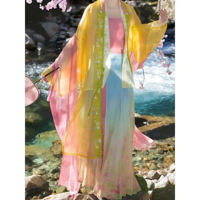 

Hanfu long shirt pleated skirt silk 2026 new spring gradual change color antique super fairy suit