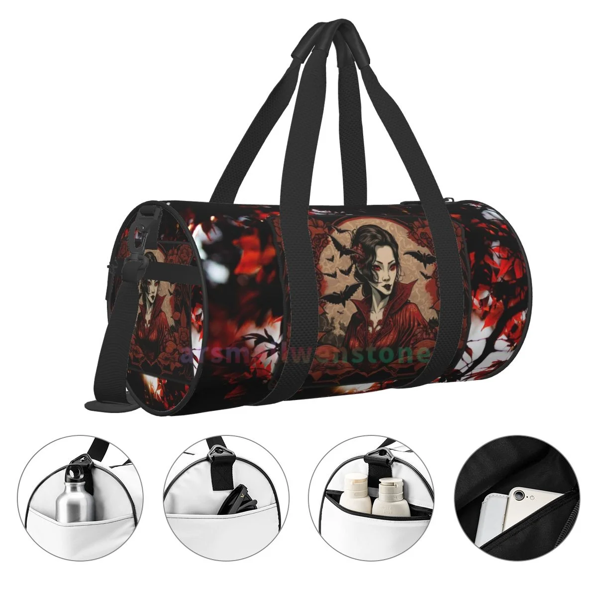 Aesthetic Red Gothic Travel Duffle Bag Yoga Bag Workout Durable Backpack Handbags Round Outdoor Fitness Bags