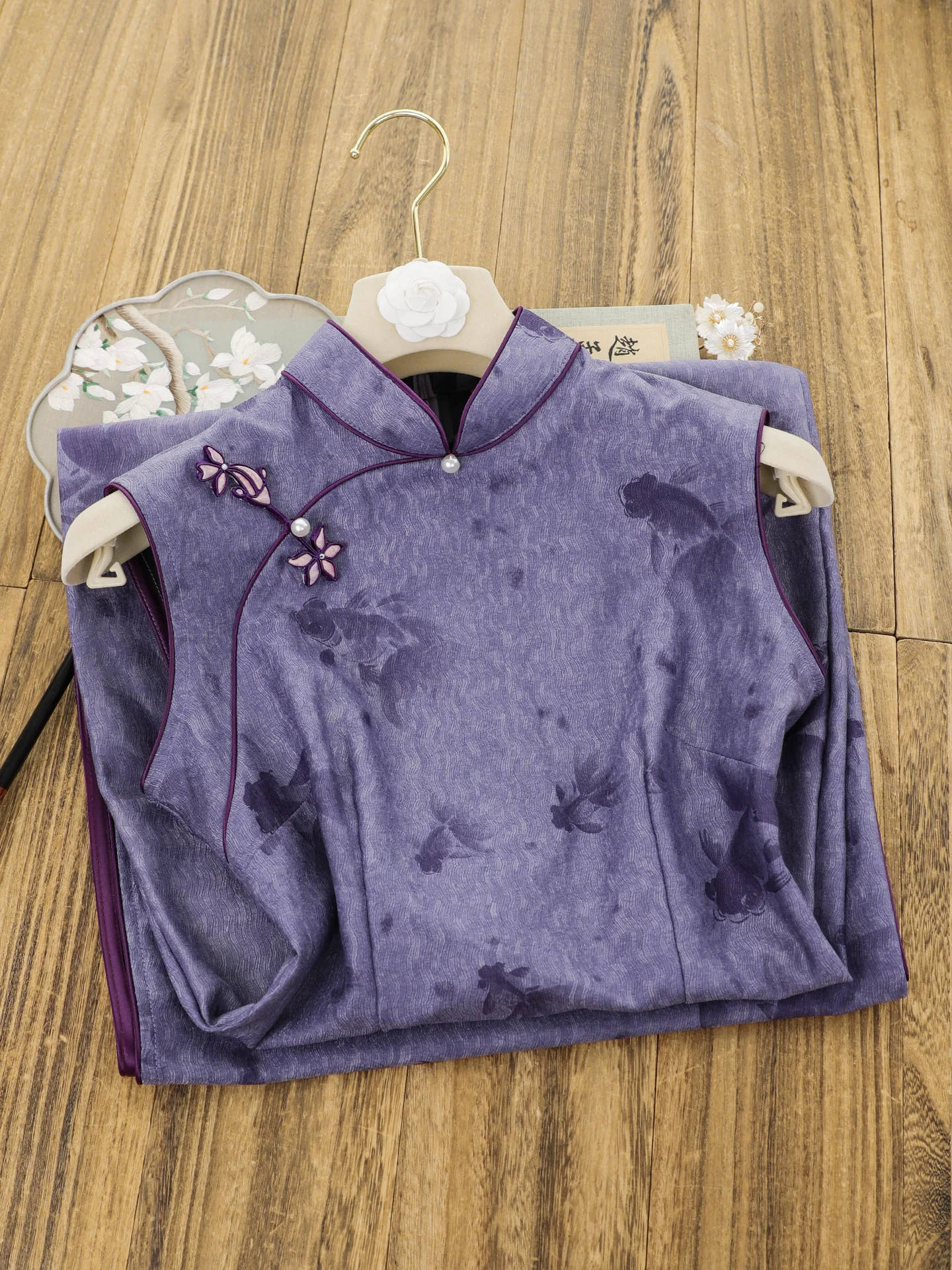 

Женское фиолетовое ретро-платье-ципао в китайском стиле, длинное, для повседневной носки, комфортное, дышащее, из полиэфирного волокна