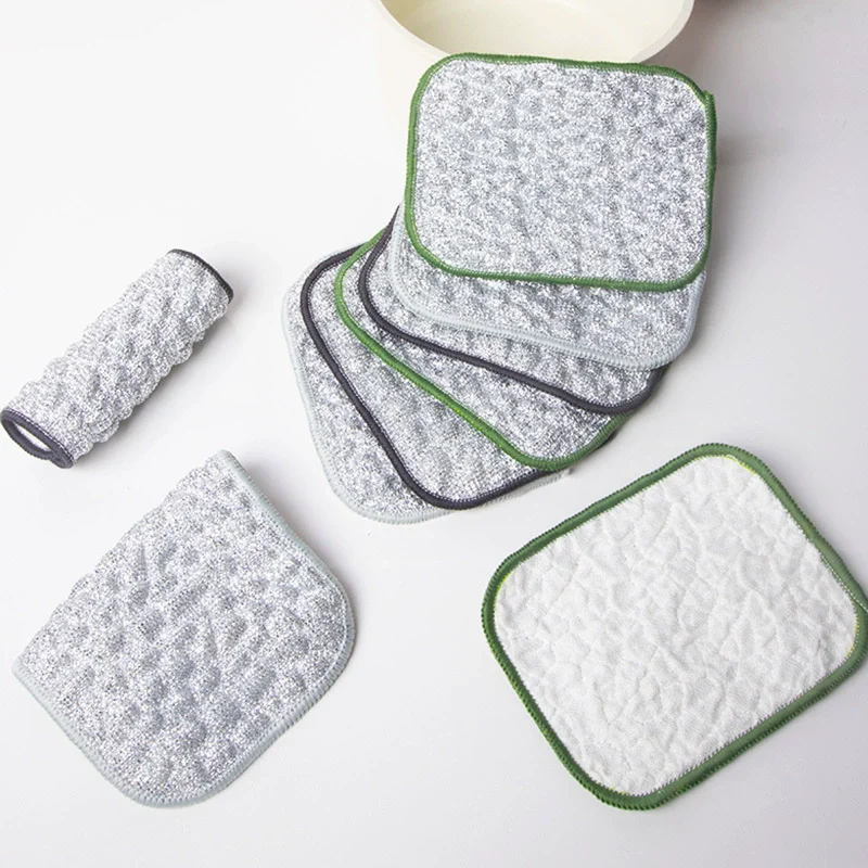 5/10 packs of double-sided silver wire bubble towels, steel wire dishcloths, non-oil steel wire ball rags
