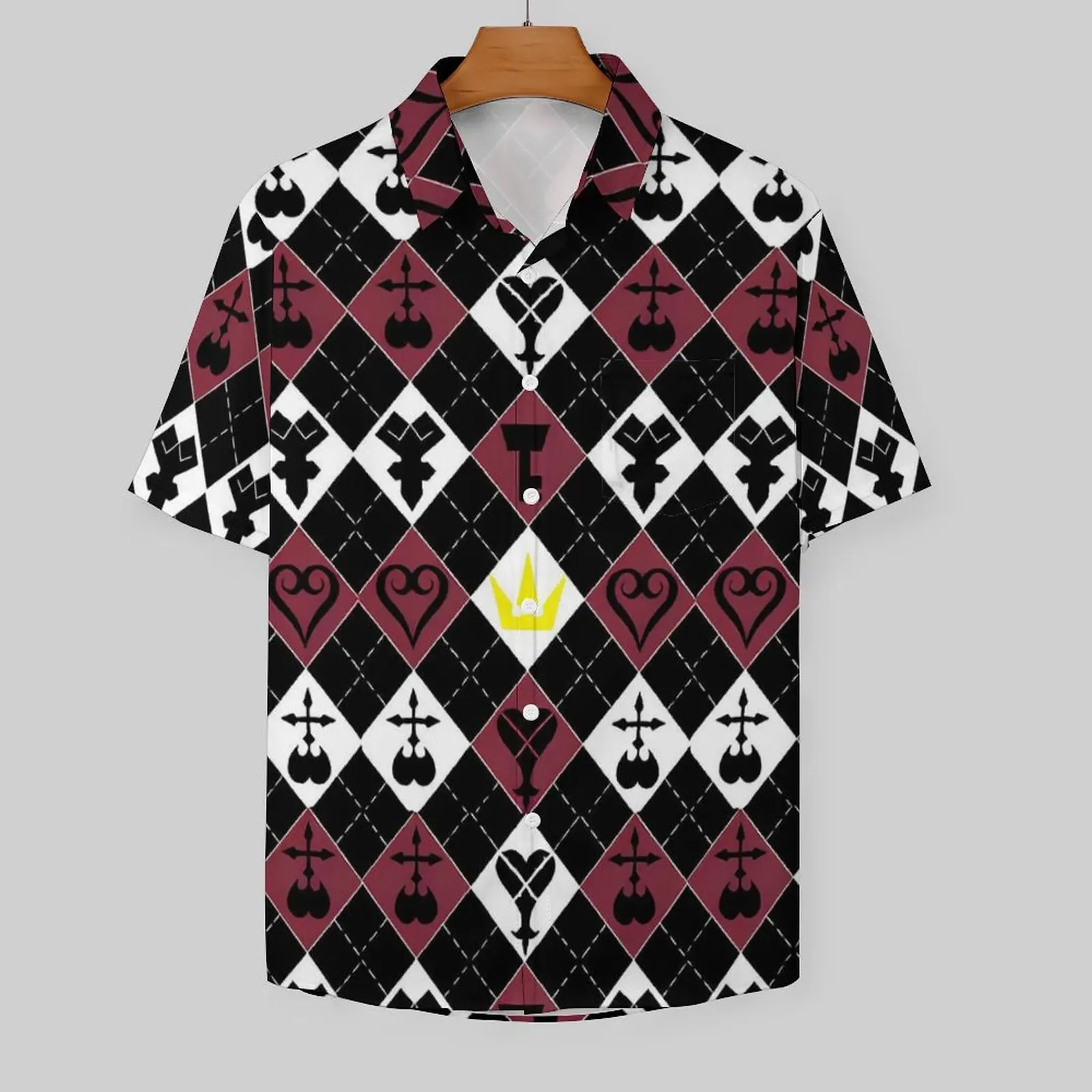 Hawaiian Shirt Beach Playing Cards Blouses Kingdom Crown Vintage Casual Shirts Men Short Sleeve Fashion Plus Size 4XL Clothing