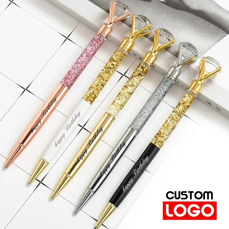 Creative Gold Powder Diamond Ballpoint Pen Oiled Metal Pen Advertising Gift Pen Custom Logo School Office Stationery Wholesale