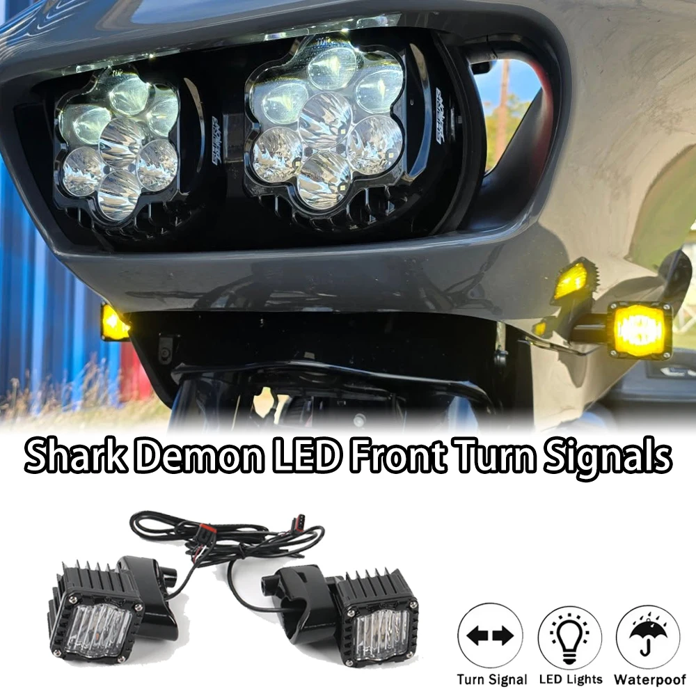 

For Harley Road Glide LED Front Turn Signals Shark Demon Lights FLTRK FLTRUSE FLTRT Special Limited 2015-2023
