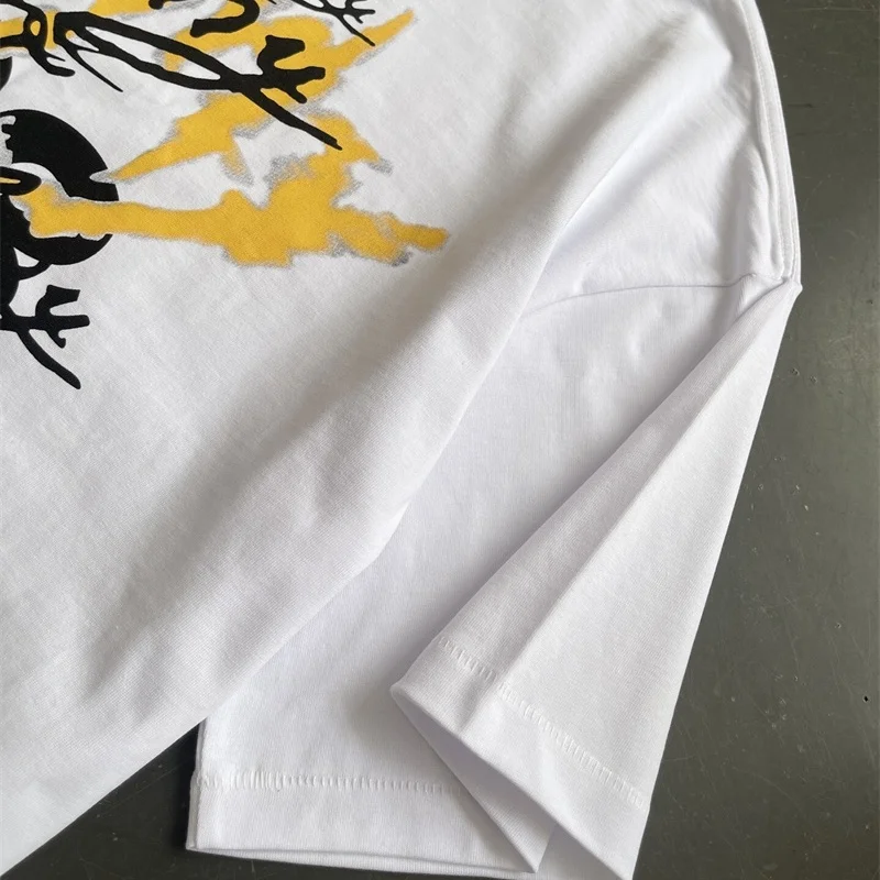 26SS Summer Men's Women's Cotton Oversized RRR123 T-Shirt Streetwear Crackle Pattern Print White Tops T Shirt