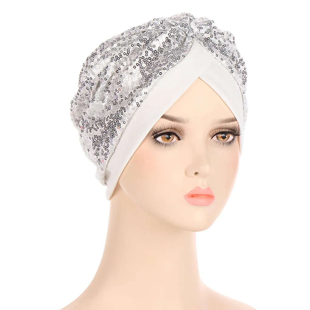 Sequin Hijab Bandana Hat Turban Cap Sequins Hair Bonnet Head Scarf Wrap Cover For Women