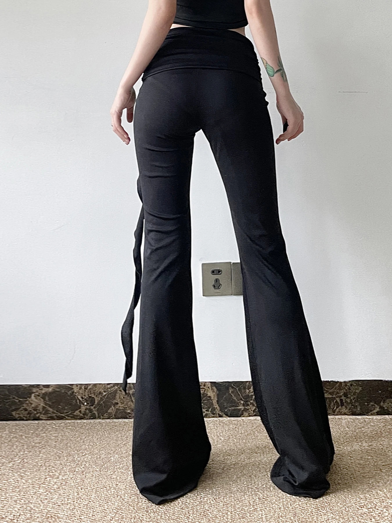 IAMSURE-Pantalon évasé à volants à fleurs pour femmes, décontracté, mince, plis, taille moyenne, pantalon à jambes larges, mode d'été, sexy, solide, 2024