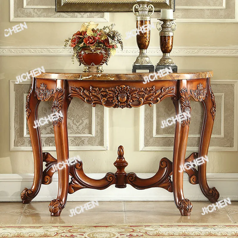

XJC European-style Entrance Table High-end Villa Entrance Table Simple Semi-round Table Decorative All Solid Wood Corridor Ais