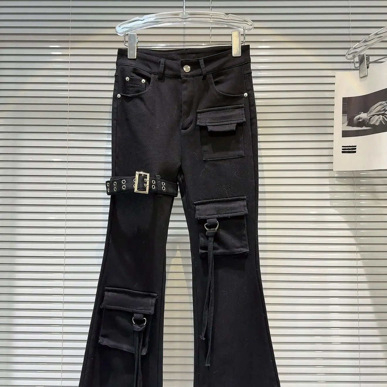 Cool Spicy Girl Winter New Sle Bla Bell Bot Slim Fit Women's Jeans ket Design Belted Cuff l Waist Denim Jeans