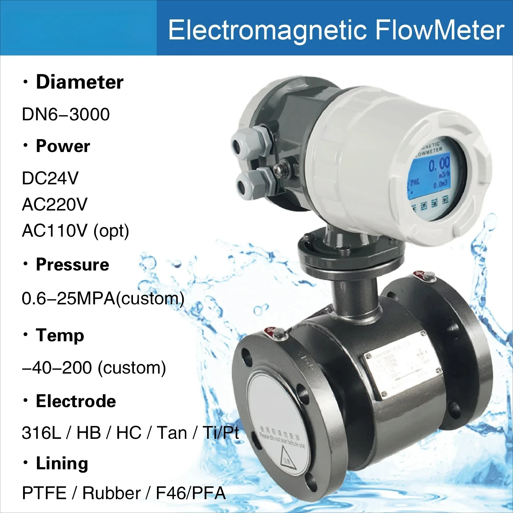 Medidor de flujo electromagnético Medidor de flujo magnético Sensor de flujo digital líquido Medidor industrial Medidor de flujo de fluido de agua