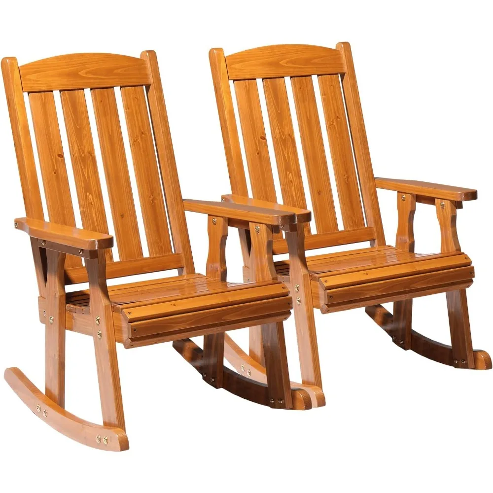 

Outdoor Rocking Chair Set of 2, Heavy Duty 600 LBS Wooden Rocking Chair with Comfortable Backrest, Weatherproof Rocker with Erg