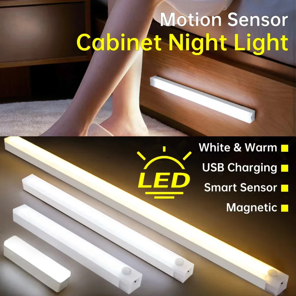 LED Motion Sensor Under Cabinet Light USB Rechargeable LED Night Light for Closet Cabinet Kitchen Wardrobe Cupboard Lighting New