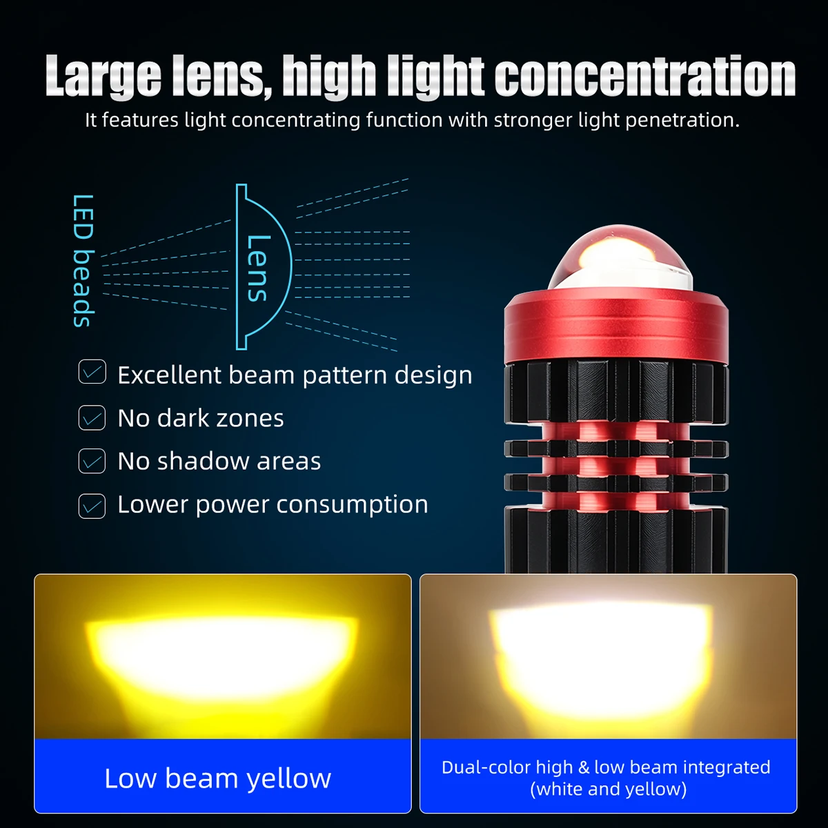 1PCS Motorcycle LED Headlight Bulbs H4 BA20D P15D LED Lens Projector Spotlight White Yellow High And Low Beam DRL Driving Light