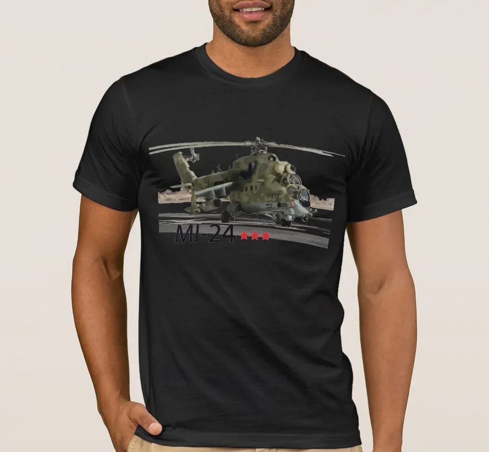 Russian MI-24 Hind Gunship and Attack Helicopter T-Shirt 100% Cotton O-Neck Summer Short Sleeve Casual Mens T-shirt Size S-3XL