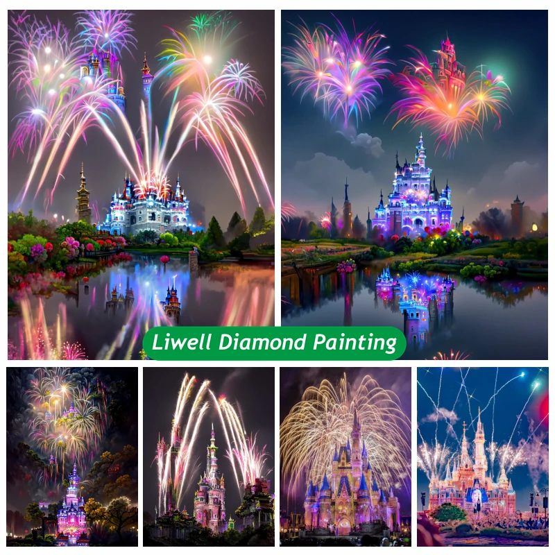 

Disney Castle Firework Show Scenery Diamond Painting Art Full Drills New Swan Stone Castle Landscape Cross Stitch Home Decor