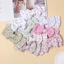 Newborn Floral Printed Nylon Baby Headband Infant Ribbed Cable Knit Bow Baby Nylon Headband for Kid Girls Flower Nylon Headwraps