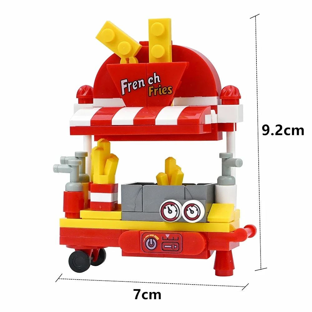 MOC Architektur Straßenverkauf Französische Pommes Frites Snack-Wagen Bausteine Mini-Imbisswagen Ziegel Spielzeug Schreibtisch-Desktop-Dekoration – Detail 1