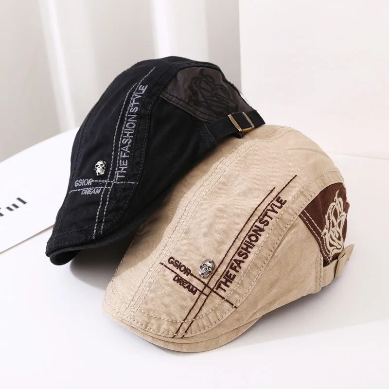 Summer Outdoor Cotton Berets Caps Newsboy Hats For Men Casual Peaked Caps Letter Embroidery Berets Hats Casquette Cap