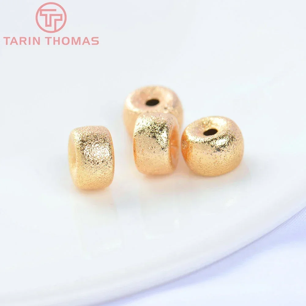 (5550) 8x5MM 6x3.5MM 24K Gold Color Brass Cylindrical Frosted Spacer Beads Bracelet Beads High Quality Diy Jewelry Accessories