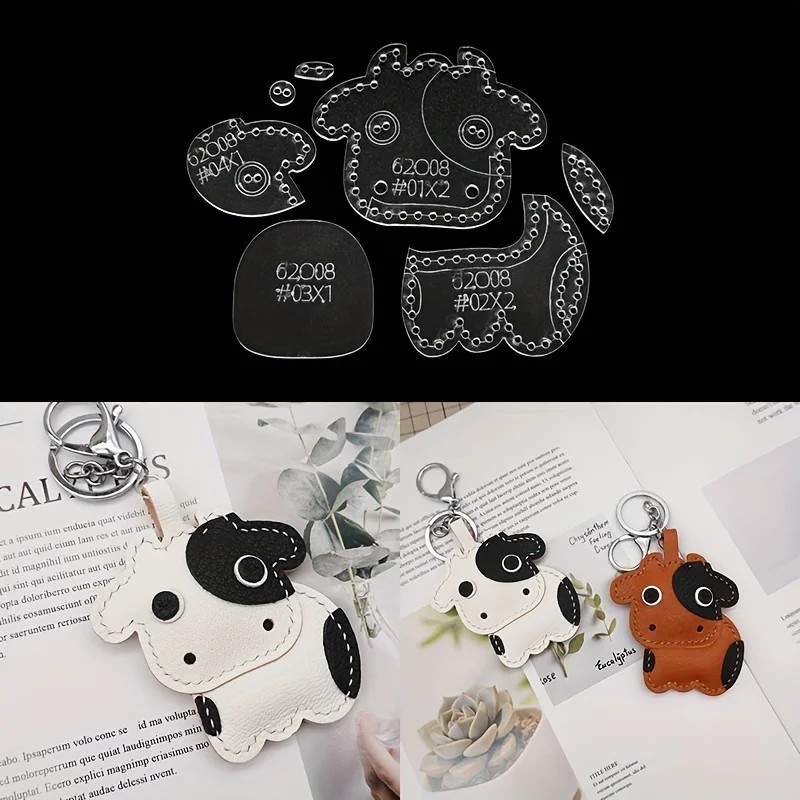 7pcs/set Cute Cartoon Cow Acrylic Template DIY Leather Hanging Ornament Pendant Stencil Tools Supplies for Accessories Making - view 2