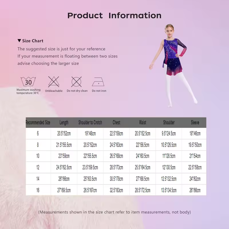 Kids Girls Figure Skating Rhythmic Gymnastics Leotard Dress Asymmetrical Split Shiny Rhinestones Contrast Color Dress Ballerina - Image 4