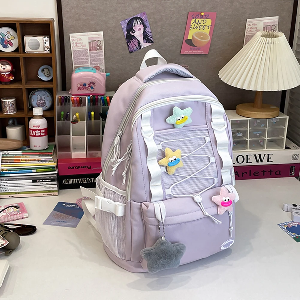 حقيبة ظهر للنساء متعددة الجيوب حقيبة مدرسية من النايلون ذات سعة كبيرة حقيبة ظهر للسفر والتنقل والعطلات