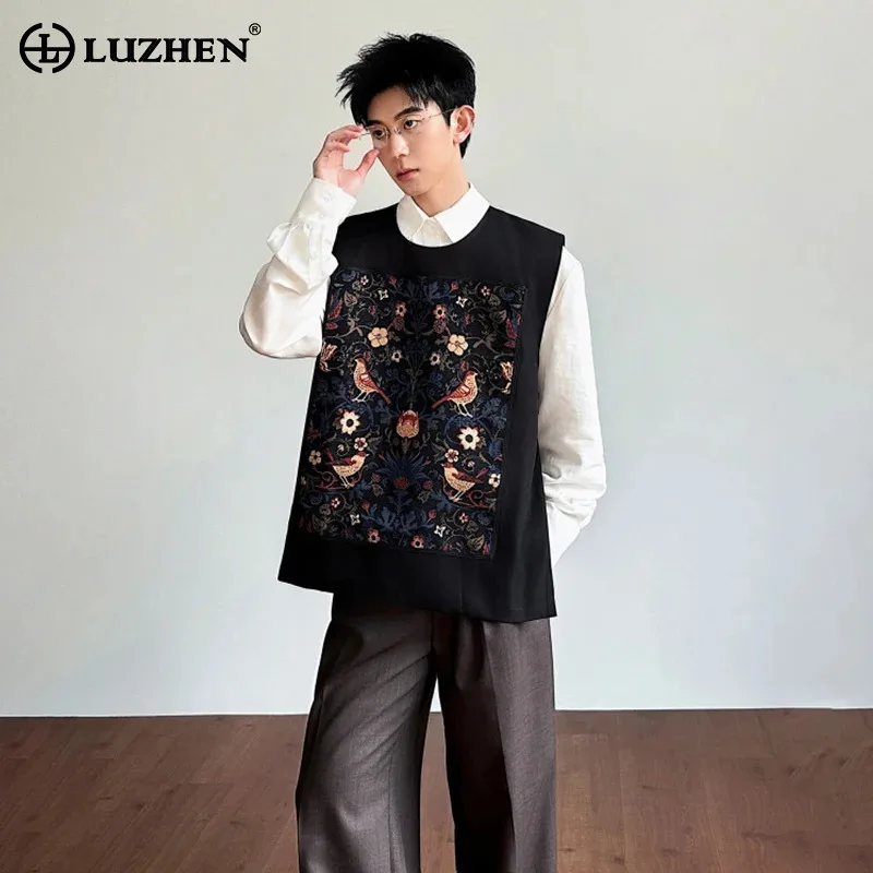 LUZHEN T-shirt 2026 Style New Embroidery Sleeveless Pattern Chinese Pullover Men's Fashion Handsome Casual Male Vest Tops JY8418
