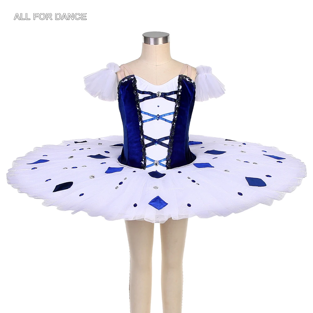 BLL507 Blue Velvet Bodice Pre-professional Ballet Tutu Girl&Women Stage Performance Ballet Costumes Dance Tutu White Skirt Tutu