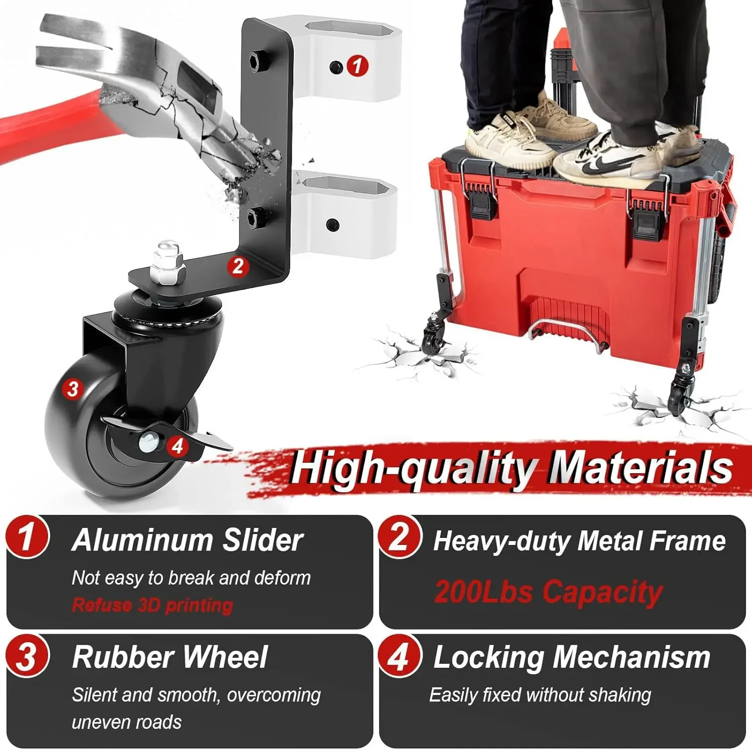 2pcs Upgraded 360° Dual Front Wheels Packout Wheel Compatible with Mil.waukee Packout Rolling Toolboxes, 200 Lbs Capacity