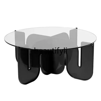 

CC Modern minimalist art splicing acrylic round table octopus art glass coffee table