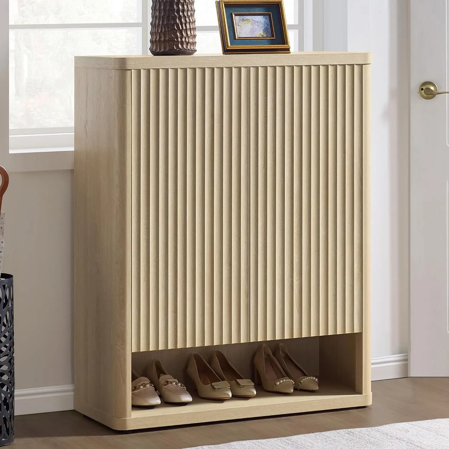 Aliexpress 44" Tall Fluted Wooden Shoe Cabinet with Doors & 4 Shelves, Hidden Storage, 6-Tier for Entryway Living Room Closet, Customized - Aliexpress Deal