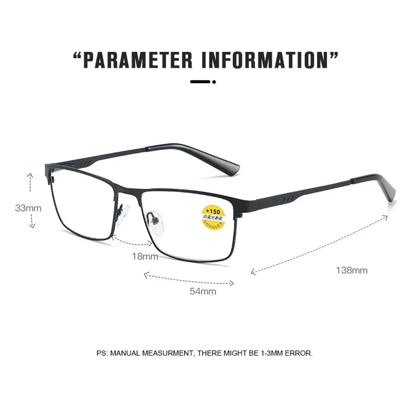 Ahora Men Metal Large Square Computer Reading Glasses Frame Anti Blue Light Presbyopic Eyeglasses Optical Frames 0 +1.0 to +6.0