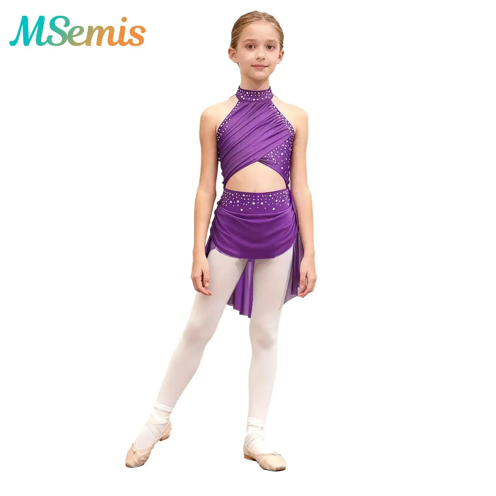 

Kids Girls Ballet Lyrical Jazz Dance Performance Costume Glittery Rhinestone Gymnastics Figure Skating Leotard Overlay Dresses