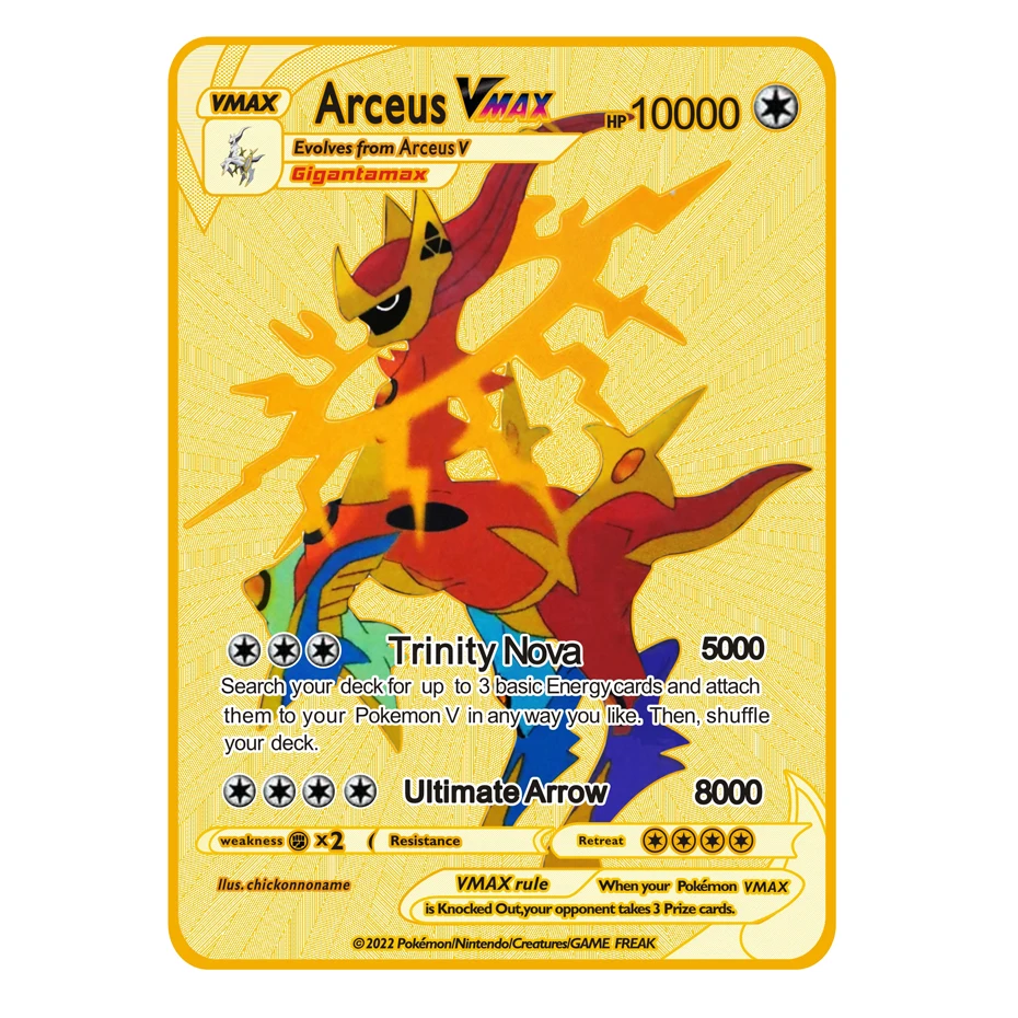 2026 NIEUWE Pokémon Metalen Kaart 10000 Punten Arceus Charizard Superkaart Gouden Engelse Mewtwo Vmax GX EX Anime Collectiekaart Cadeau